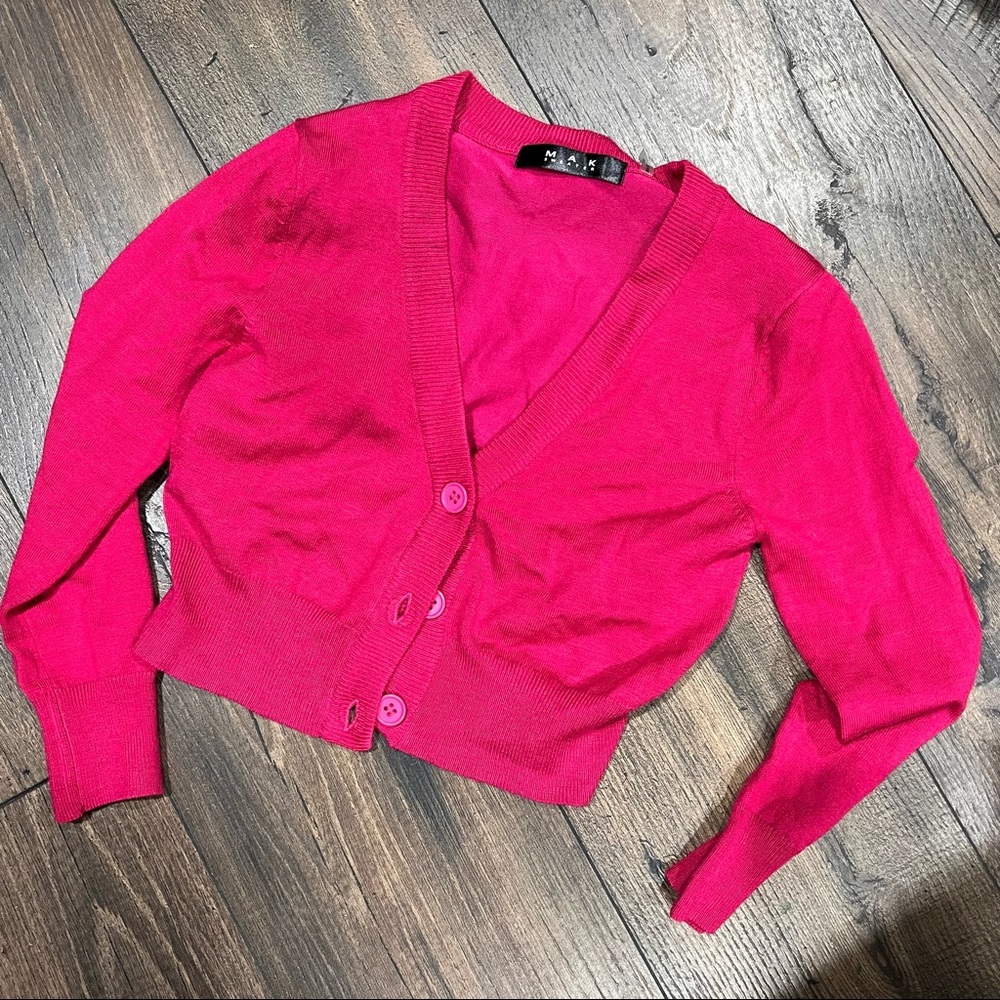 MAK Cropped Sweater Cardigan Vintage Retro Pinup Magenta
